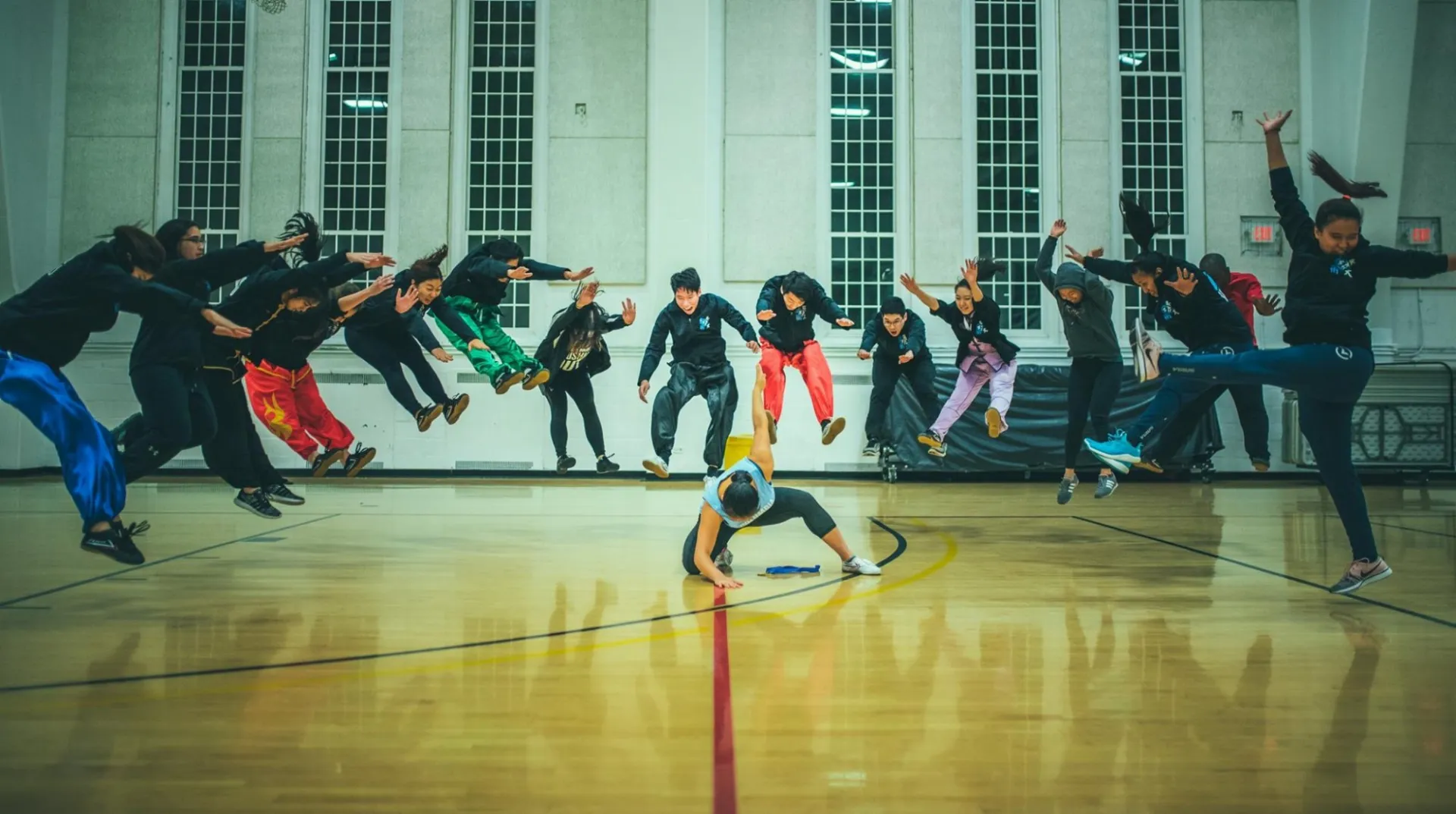 Wushu members flying through the air
